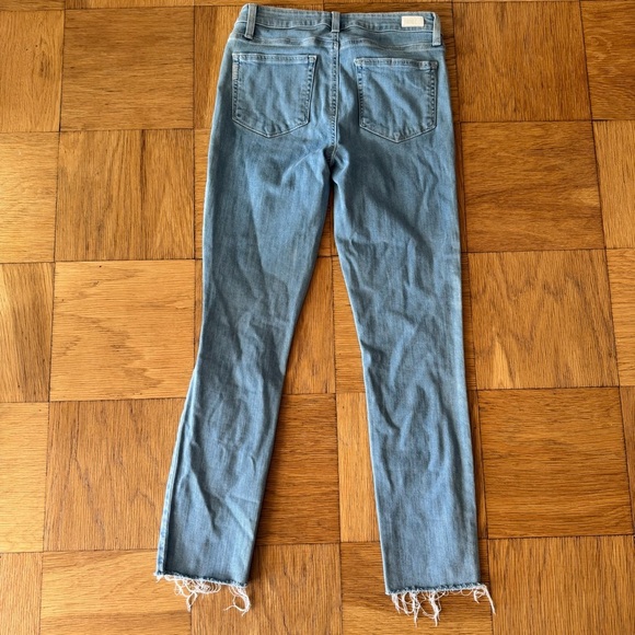 Paige 28 Skyline Angke Peg Skinny Distressed Blue Denim Jeans Button Fly - Picture 2 of 10